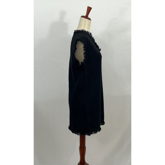 LISA YANG Sz 1 S Small Black Lola 100% Cashmere Fringe Trim Tunic Dress - Picture 7 of 14